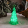 Close-up of glowing green LED acrylic Christmas tree on a snowy surface decor - Green Shell Colorful Light