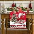 Christmas table runner with festive red gnome and tree print for holiday dining decor - Forest Gnome Pattern