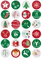 Autocollants de compte à rebours de Noël avec bonhommes de neige et rennes - Numéros Rouge Vert Blanc