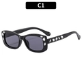 Square black sunglasses with sparkling rhinestones and dark UV protection lenses - Black Frame Grey Lens