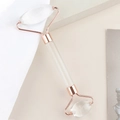 Dual-head transparent resin facial massager roller with elegant rose gold metal frame - Resin Double Head Roller Transparent