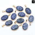 Blue natural agate oval pendants with gold plated edges for jewelry making - Sodalite