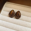 Retro round leopard print earrings with brown teardrop stone in jewelry box - 64# Silver Earring Post-Brown