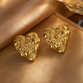 French vintage gold heart earrings with embossed starfish and star textures - Heart Earrings / Gold