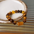 Tiger eye beaded bracelet with gold plated spacers and yellow fortune barrel bead - 37# Bracelet-Gold (Fu Character Tiger Eye Gift Box)