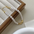 Argent 925 / Perle Blanche avec Perles Dorées