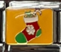 Italian charm bracelet link with red and green Christmas stocking enamel detail - MK-947 Christmas Sock