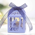 Detailed laser-cut heart pattern on purple candy gift box with elegant silk ribbon - Sapphire Blue