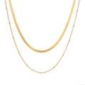 Double layered 18K gold plated stainless steel necklace with flat snake and bead chains - Style 08 (Layered Set)