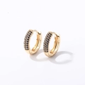 Boucles d'oreilles huggies dorées avec trois rangées de zircons noirs sertis en micro-pavé - Plaqué Or 16K Zirconium Noir (Grand)