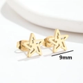 Minimalist golden star stud earrings 9mm size displayed in a pair on white background - Star Gold