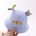 Light blue cotton baby bucket hat with cute 3D whale tail and frog embroidery details - 8 Months-3 Years (46-50cm) / 07 Blue (Whale Frog)