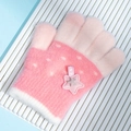 Pink and beige knit children's gloves with white polka dots and a cute star charm detail - 2-5 Years Old / Pink