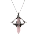 Retro vintage cupid's arrow necklace with natural pink crystal point and silver chain - Pink (Rose Quartz)