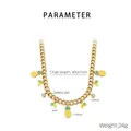 Detail view of gold stainless steel necklace with pineapple charm and sizing annotations - Pineapple Style (KN293100-SXSJ)