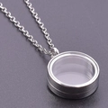 Silver round stainless steel floating locket necklace with clear glass and metal chain - Inner Diameter 15mm / Steel