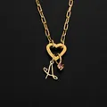 14K gold plated titanium steel heart necklace with initial A pendant and pink stone - Gold / Letter A