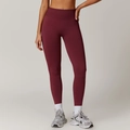 Seamless high-waisted yoga leggings in burgundy for women with tummy control fit - Cherry Red