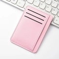 Slim pink lychee grain PU leather card holder with multiple slots on a white desk - Pink