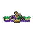Sparkling purple, green and gold sequin Mardi Gras headband with crown patch - Mardi Gras Sequin Armband/Headband-Hat Style