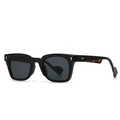 Retro black square sunglasses with smoke gray lenses and golden sword-shaped rivet accents - Black Frame Dark Grey Lens With Tortoiseshell Inner Temples