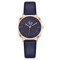 Elegant ladies' square quartz watch with rose gold case and deep blue leather strap - Round Dial / Blue