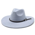 Lavender faux suede wide brim fedora hat with braided band and silver skull buckle - M (56-59cm) / Light Blue Suede