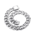 Collar de cadena cubana gruesa de acero inoxidable plateado para hombre con cierre plano - Color Acero 24mm de Ancho 520mm de Largo (KN10969-D)