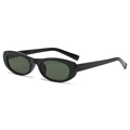 Retro oval black frame sunglasses with dark green lenses in a minimalist style - Black Frame Green Lens