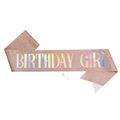 Fascia Birthday Girl glitter oro rosa con trama scintillante e spilla dorata - GIRL Oro Rosa Scritte Olografiche