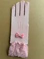 Pink gradient fishnet lace bridal gloves with satin bow and rhinestone decoration - Dusty Pink