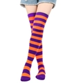Knee-high stockings with purple and orange horizontal stripes for cosplay costumes - One Size / Wide Stripe / Purple/Orange