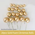 20-piece gold foam Christmas ball ornaments set with wire stems in assorted sizes - 20 Gold Foam Christmas Balls