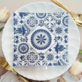 Single-sided blue floral paper napkin on a white lace plate for party table decor - Blue and White Porcelain Style (1111)
