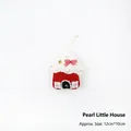 Christmas themed red felt cottage ornament with red plaid bow and pearl beads - Pearl Cottage