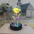Golden foil galaxy rose in glass dome with glowing colorful LED fairy lights - Yellow (Multicolor Light)