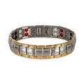 Men's titanium magnetic therapy bracelet with gold and silver links and energy stones - Silver and Gold