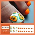 Press-on toenails featuring vibrant orange finish and papaya pattern art 24pcs set - JY104-B7 Milk Papaya