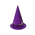 Lila Halloween-Spitzhut mit gelben Sternen und weißem Totenkopf-Muster auf weißem Grund - 11.5*5cm / Lila