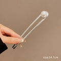 Épingle à cheveux argentée en U avec perle et spécification de taille de 14,7 cm - Double Aiguille Perle Unique d'Argent (21) / 14.7cm