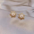 Elegant gold snowflake stud earrings with sparkling cubic zirconia on silk fabric - D0009 Snowflake Studs / Gold
