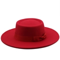 Cappello classico in lana rossa a tesa larga con nastro e fiocco coordinato per donna - M (56-58cm) / Rosso