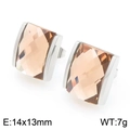 Champagne square crystal earrings with polished silver setting, size 14x13mm - Silver/Champagne (KE119092-GC)