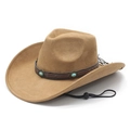 Camel suede western cowboy hat with turquoise leather band and adjustable chin strap - M (56-58cm) / Camel