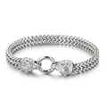 Bracciale da uomo in acciaio inossidabile con doppia testa di lupo e catena intrecciata - Stile Testa Di Lupo Argento (KB151775-KFC) / Argento