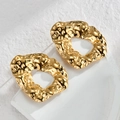 18K gold-plated irregular geometric hoop earrings with hammered texture for women - Gold - Irregular Ring Hammered Style (E785)