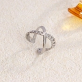 Silver adjustable double-layer cross ring with smooth finish and woven chain texture - Double Layer Crossover / Steel