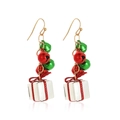 Christmas gift box earrings with golden hooks, red bells, and festive white pendants - Bell Gift Box Earrings