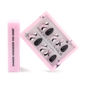 Pink and black abstract wave pattern press-on nails in almond shape and modern packaging - Pink Black Abstract Swirl (GD19)