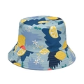 Close-up of lemon pattern canvas bucket hat with detailed stitching on light blue fabric - M (56-58cm) / Sky Blue
